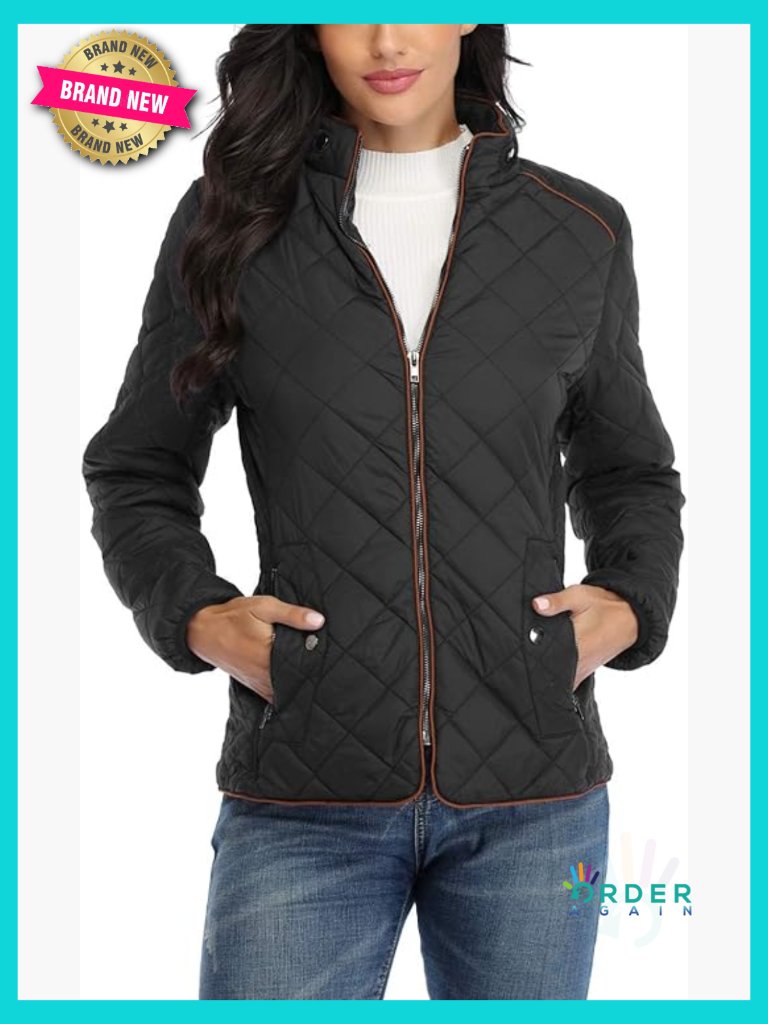 Lightweight Quilted Jacket Stand Collar Zip Warm Winter Coat With Pockets